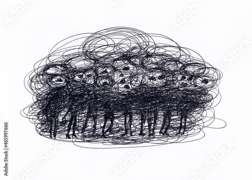 Photography Abstract painting of faceless crowd