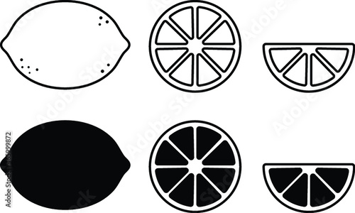 Lemon or Lime Citrus Fruit Clipart Set - Whole, Half and Wedge