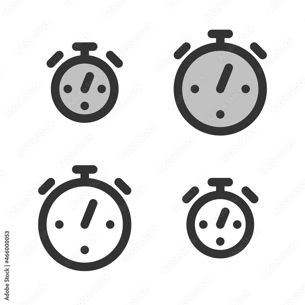 Pixel-perfect linear icon of stopwatch built on two base grids of 32 x 32 and 24 x 24 pixels. The initial base line weight is 2 pixels. In two-color and one-color versions. Editable strokes Pixel-perfect linear icon of stopwatch built on two base grids of 32 x 32 and 24 x 24 pixels. The initial base line weight is 2 pixels. In two-color and one-color versions. Editable strokes