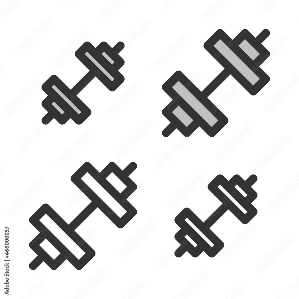 Pixel-perfect linear icon of dumbbell built on two base grids of 32 x 32 and 24 x 24 pixels. The initial base line weight is 2 pixels. In two-color and one-color versions. Editable strokes Pixel-perfect linear icon of dumbbell built on two base grids of 32 x 32 and 24 x 24 pixels. The initial base line weight is 2 pixels. In two-color and one-color versions. Editable strokes