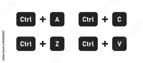 Ctrl z, c, a, v button. Keyboard icon. Copy and past concept symbol in vector flat