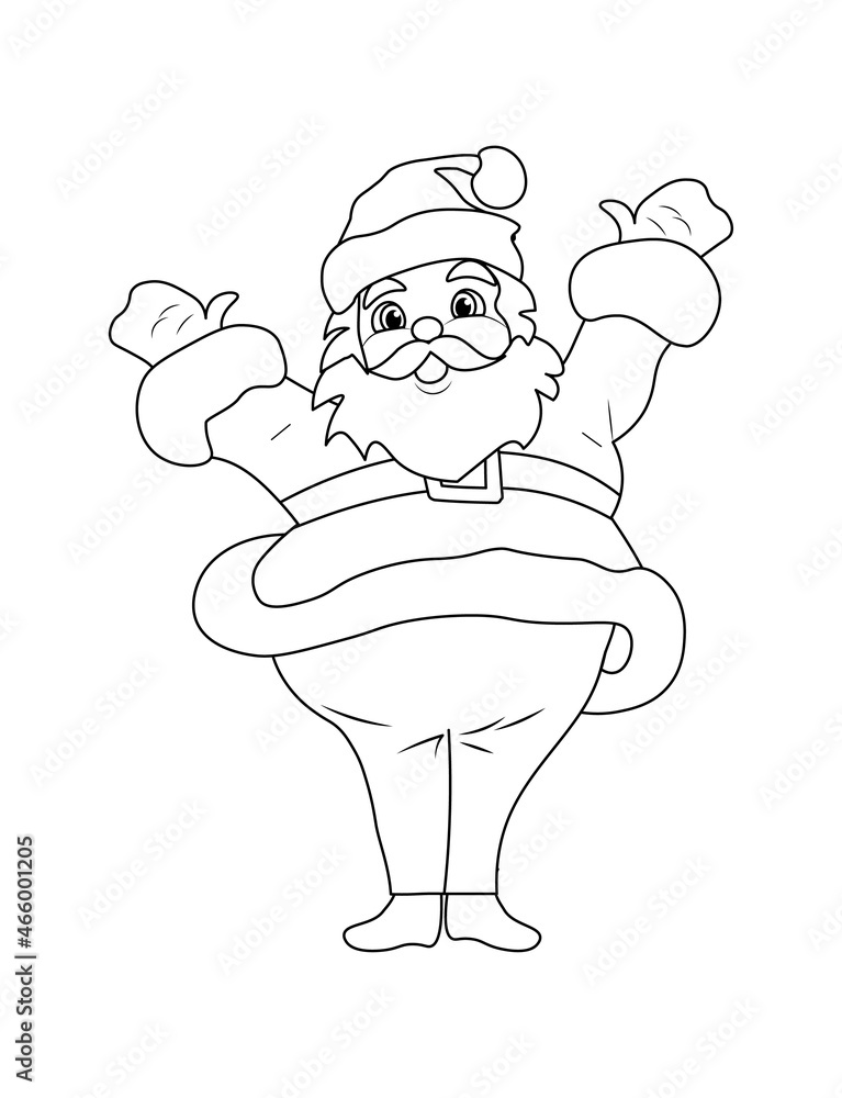 Fototapeta premium Cute and happy Santa Claus. Black and white Christmas coloring page for kids, toddlers.