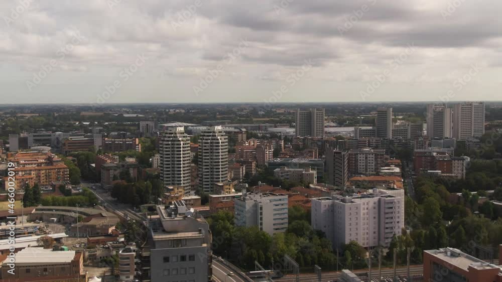 Beautiful skyscrapers of Bologna city, aerial orbit drone view Beautiful skyscrapers of Bologna city, aerial orbit drone view