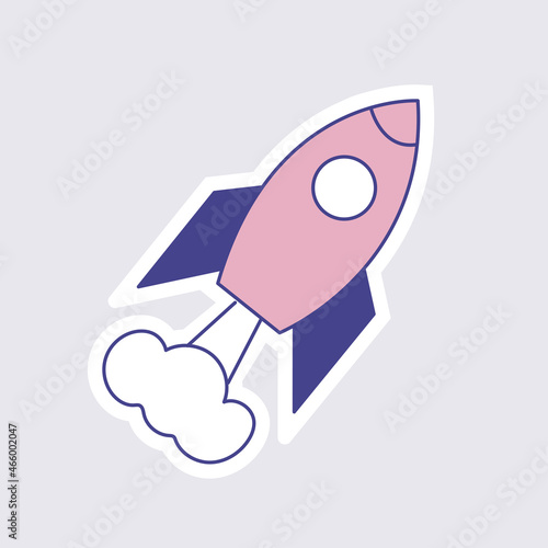 Rocket Cartoon Style. Spaceship Sticker Element. Vector Illustration Template.