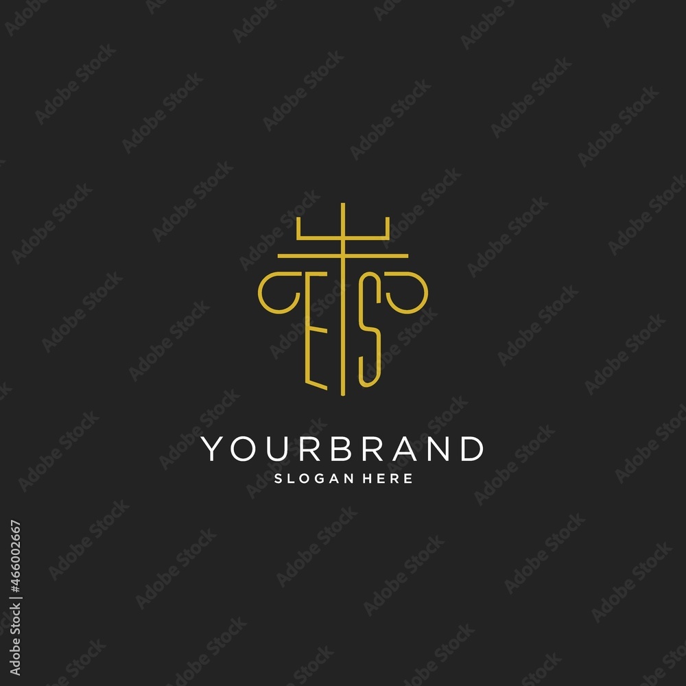 ES initial with monoline pillar logo style, luxury monogram logo design ...