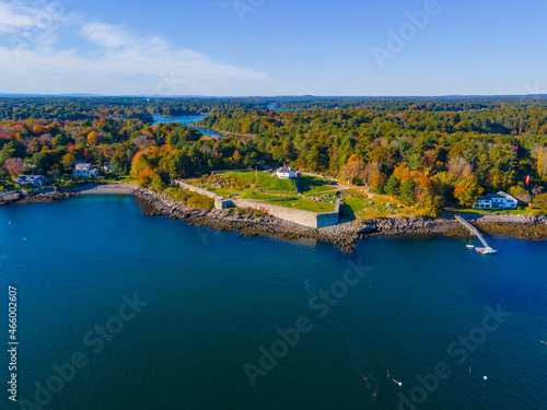 Fort McClary aerial view in fall on Piscataqua River at Portsmouth Harbor in Kittery Point, town of Kittery, Maine ME, USA.  photo