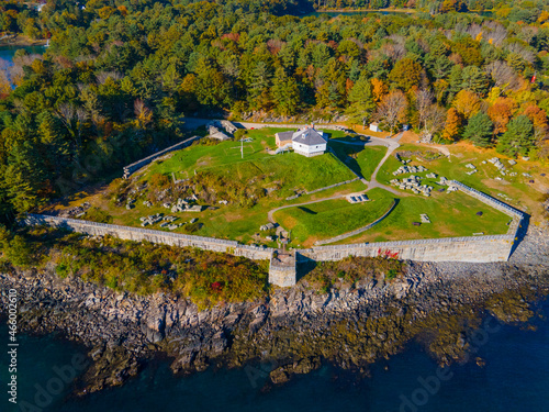 Fort McClary aerial view in fall on Piscataqua River at Portsmouth Harbor in Kittery Point, town of Kittery, Maine ME, USA.  photo