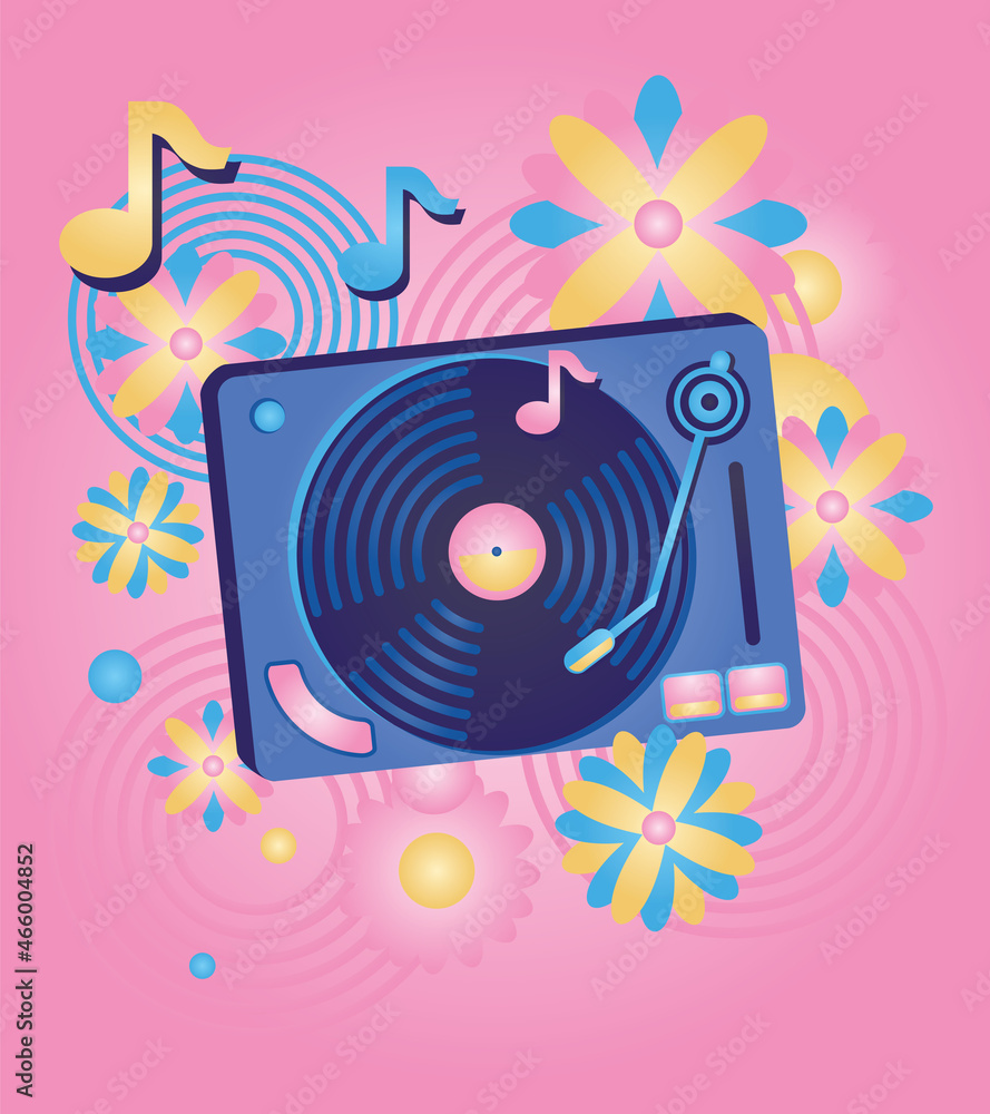 Fototapeta premium Music design - funky colorful turntable and notes