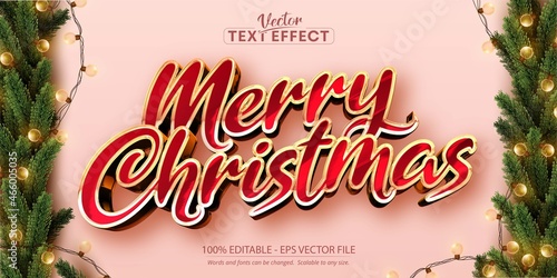 Merry christmas text, shiny rose gold style editable text effect