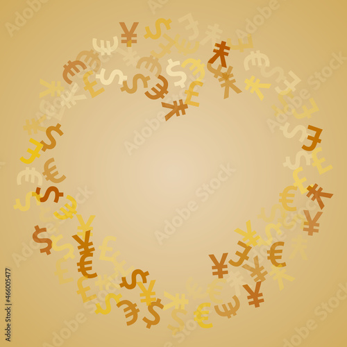 Euro dollar pound yen golden signs flying currency vector background. Trading backdrop. Currency