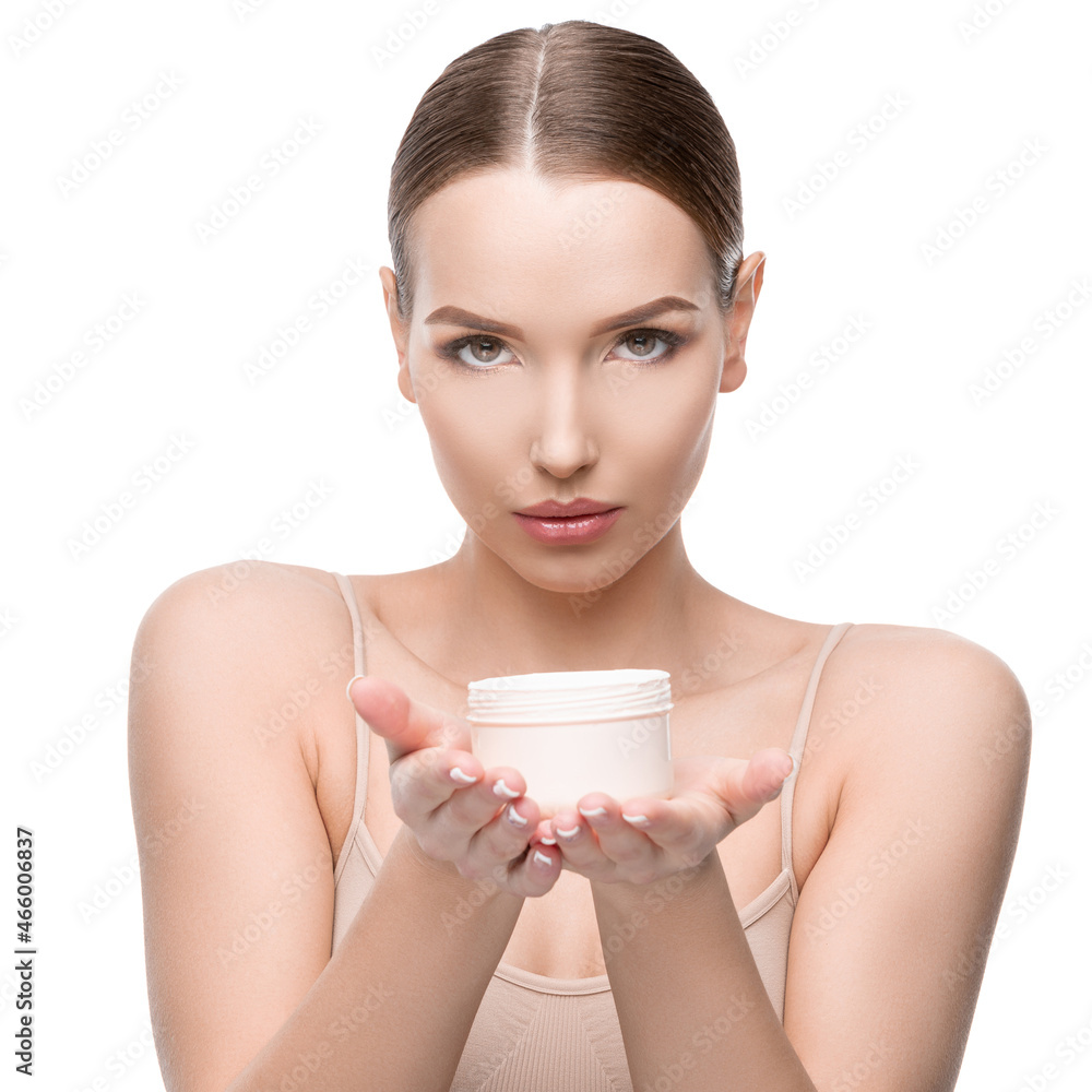 Beautiful Young Woman with Clean Fresh Skin isolated on white background Beautiful Young Woman with Clean Fresh Skin isolated on white background