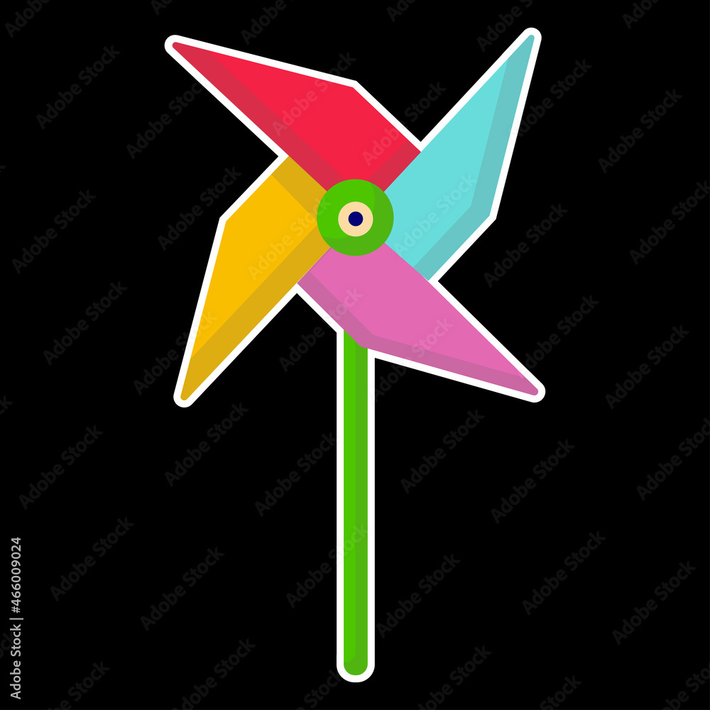 Propeller handle sticker. Flat illustration of a vector icon on a black background. Toys for children. Propeller handle sticker. Flat illustration of a vector icon on a black background. Toys for children.