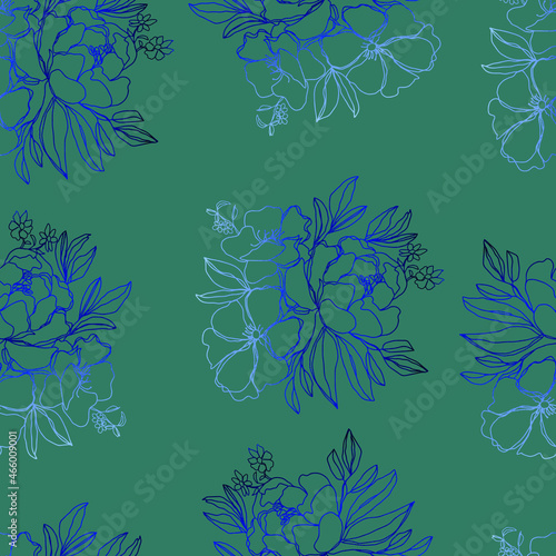 seamless pattern flowers with leaves.Botanical illustration for wallpaper, textile, fabric, clothing, paper, postcards