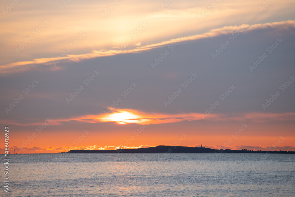 Sunrise over Nargin Island in the Caspian Sea. Sunrise over Nargin Island in the Caspian Sea.