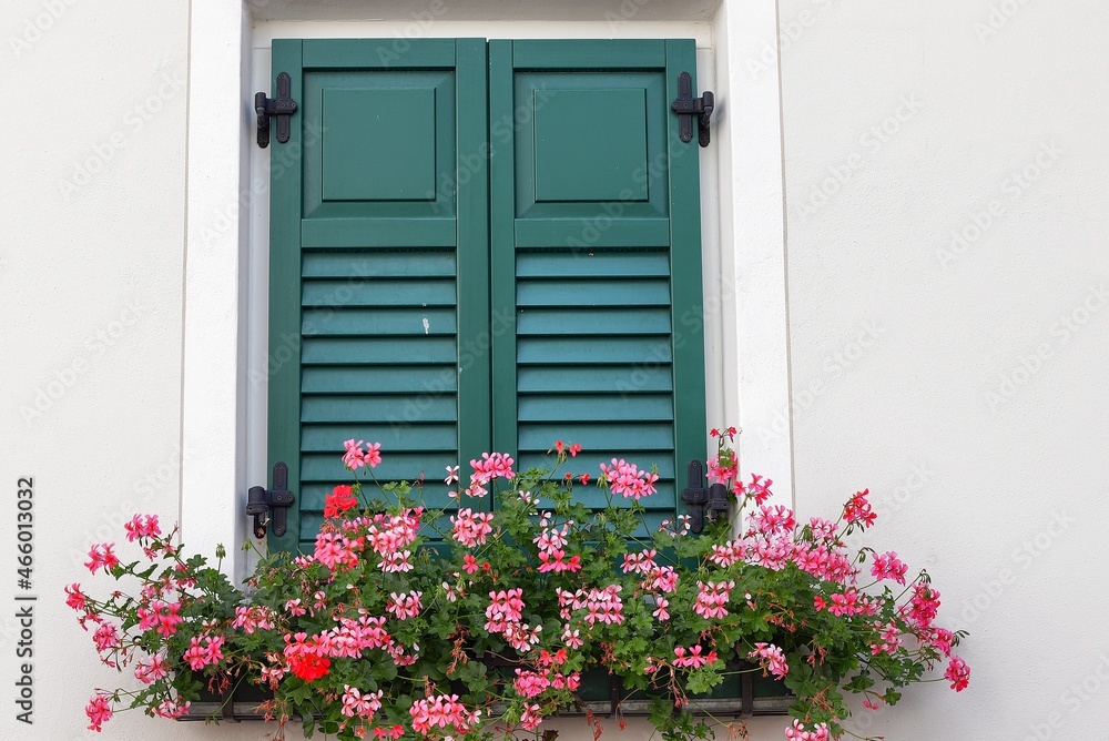 Decorated windows on the facade of a house Decorated windows on the facade of a house