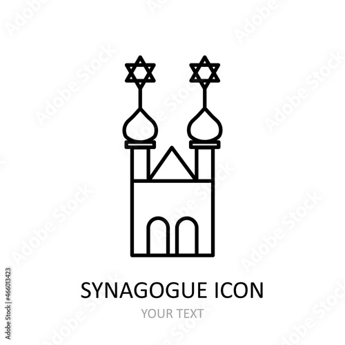 Vector illustration with synagogue icon. Outline drawnig.