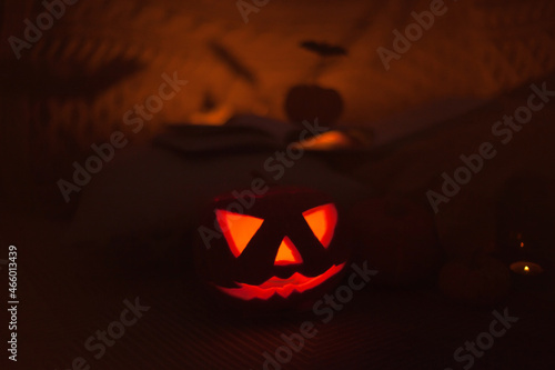 Jack-o-lantern halloween pumpkin decor in the dark