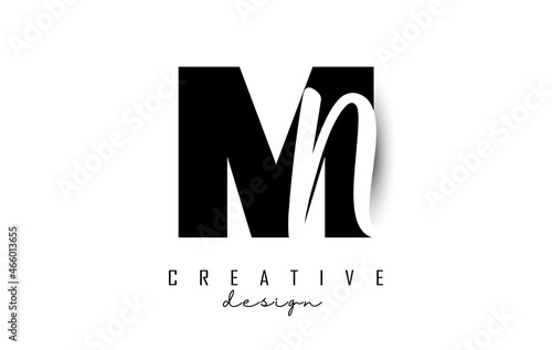 Letters MN Logo with a minimalist design. Letters M and N with geometric and handwritten typography.