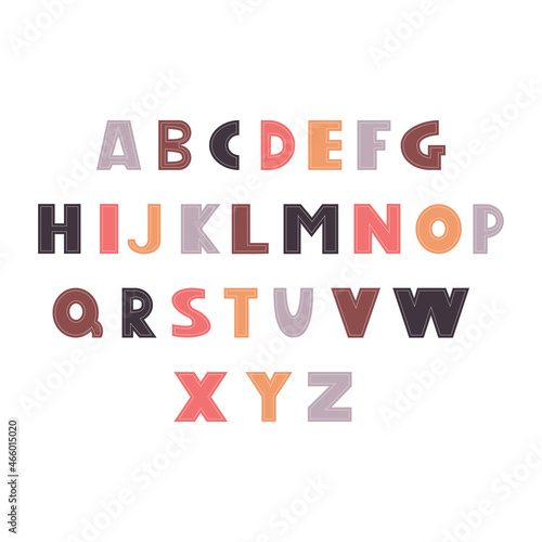Cute Color alphabet. Hand drawing font for children. Flat isolated vector illustration
