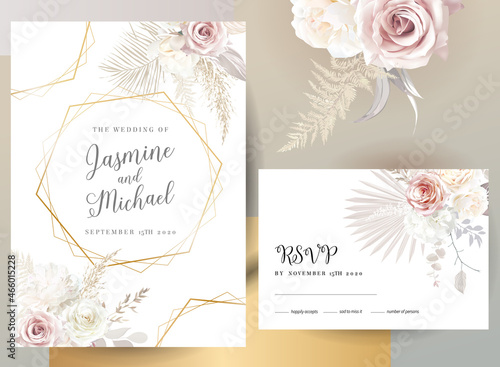 Flower geometric golden art vector design frame
