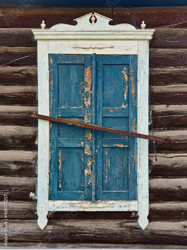 Carved platbands of old wooden windows