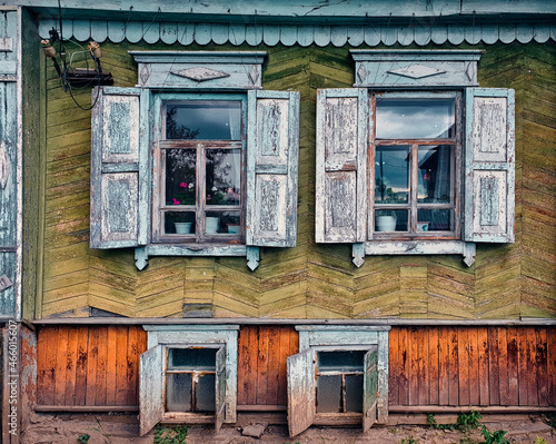 Carved platbands of old wooden windows
