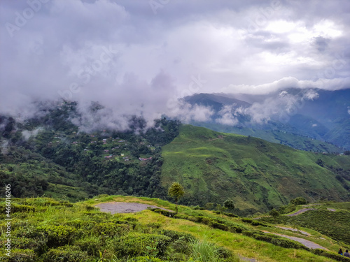 green mountain with dramatic sky at morning from hill top