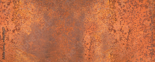 texture of an old metal surface coated with a layered orange rust. banner, Copy space for interior design background, wallpaper