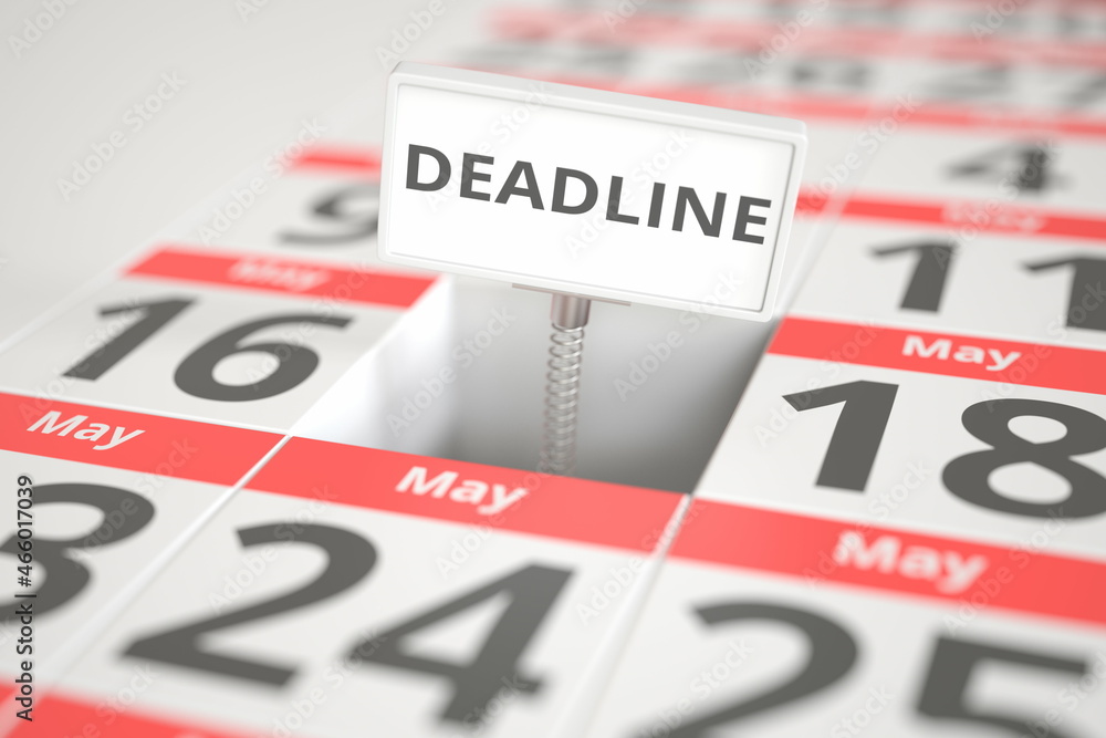 DEADLINE plate on May 17 in a calendar, 3d rendering DEADLINE plate on May 17 in a calendar, 3d rendering