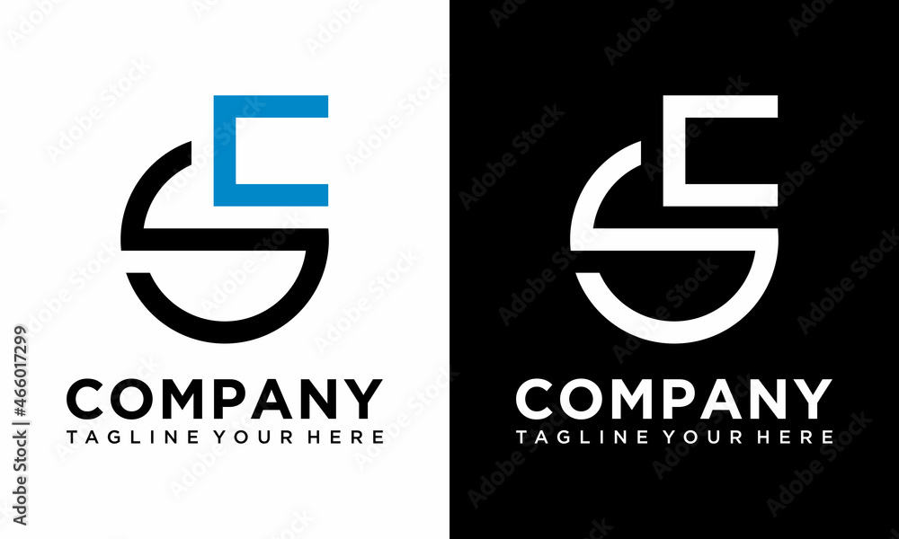 Initial letters SC circle shape monogram black and blue simple logo design vector template on a black and white background. Initial letters SC circle shape monogram black and blue simple logo design vector template on a black and white background.