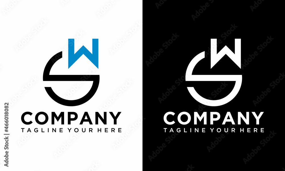 Initial letters SW circle shape monogram black and blue simple logo design vector template on a black and white background. Initial letters SW circle shape monogram black and blue simple logo design vector template on a black and white background.