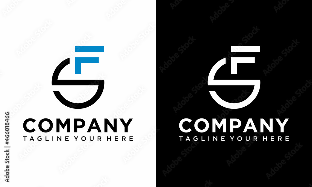 Initial letters SF circle shape monogram black and blue simple logo design vector template on a black and white background. Initial letters SF circle shape monogram black and blue simple logo design vector template on a black and white background.