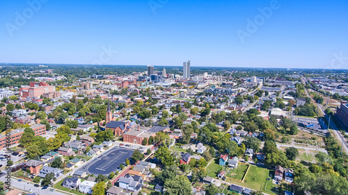 Aerial view of downtown Fort Wayne, Indiana from distance
