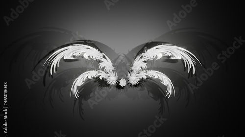 Fototapeta Naklejka Na Ścianę i Meble -  Abstract futuristic composition of thorn wings casting shadows on a black background, 3d render