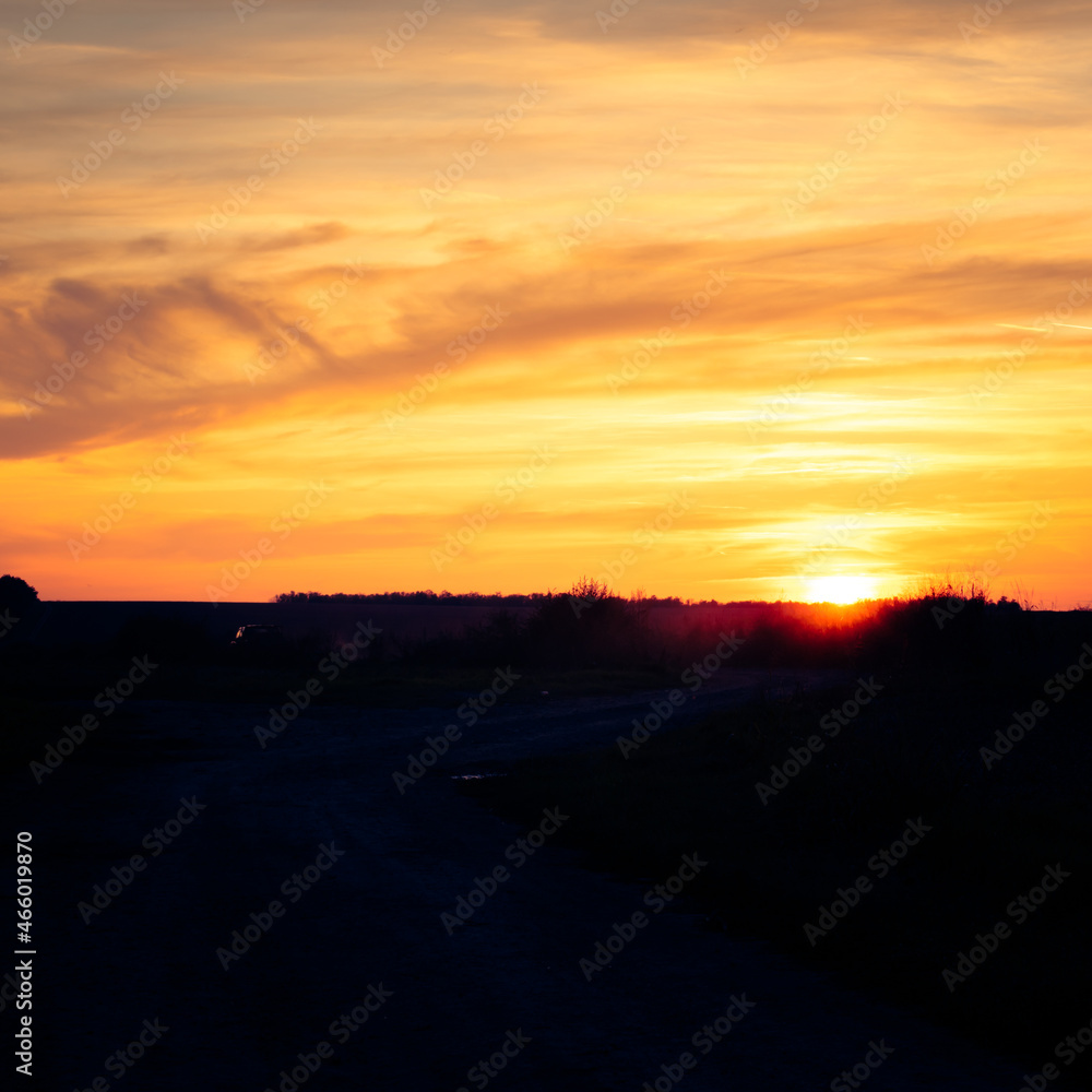 Colorful sunset in autumn in the hungarian countryside Colorful sunset in autumn in the hungarian countryside