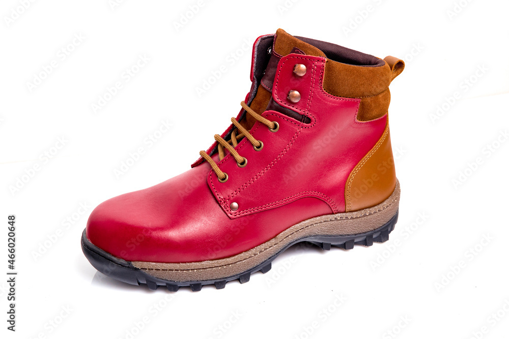 Men's leather boot in various colors on a white background. Men's leather boot in various colors on a white background.