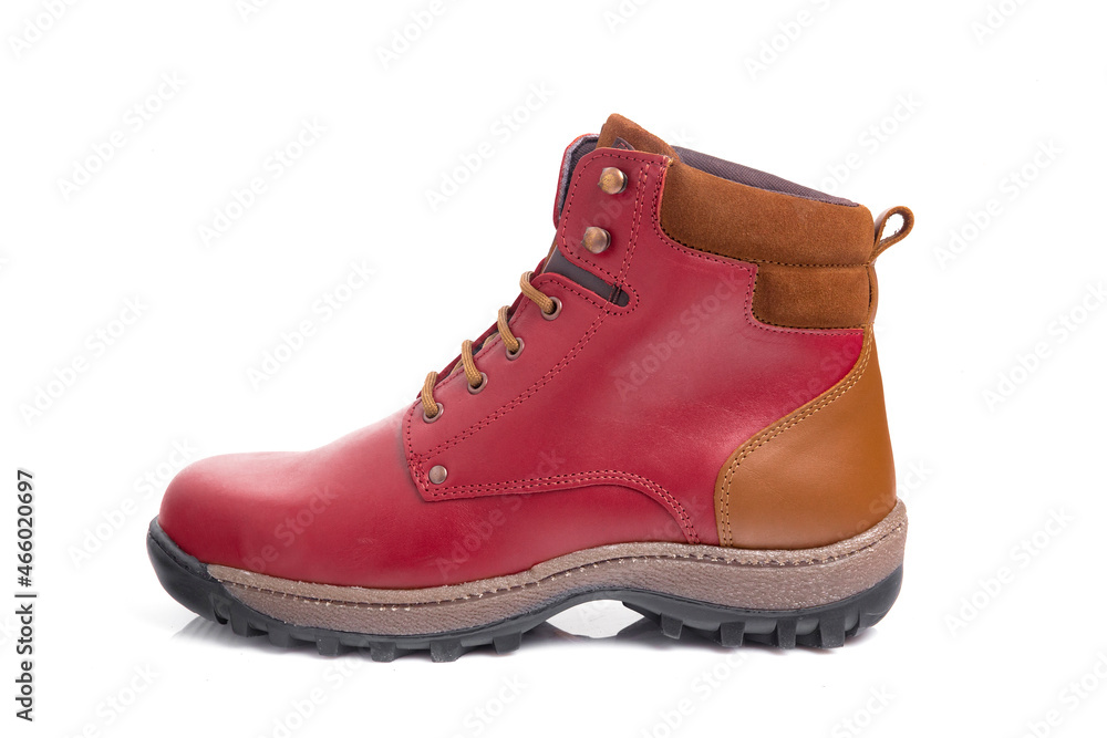 Men's leather boot in various colors on a white background. Men's leather boot in various colors on a white background.