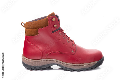 Men's leather boot in various colors on a white background.