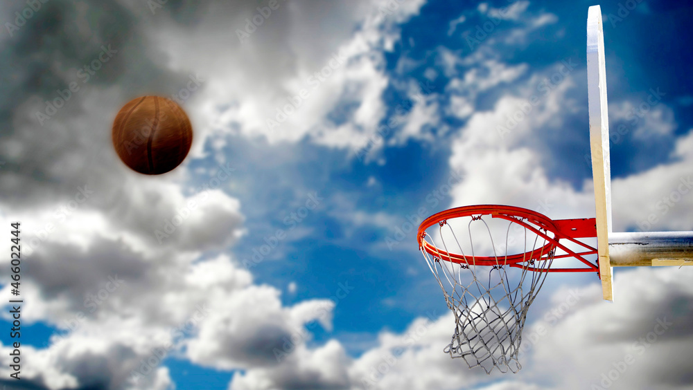 Outdoor Basketball Shot with Blue Sky and Clouds Outdoor Basketball Shot with Blue Sky and Clouds