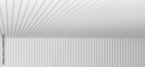 White planks, sticks, stripes on the wall and the ceiling 3D rendering