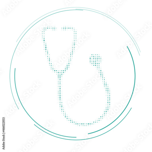 The stethoscope symbol filled with teal dots. Pointillism style. Vector illustration on white background