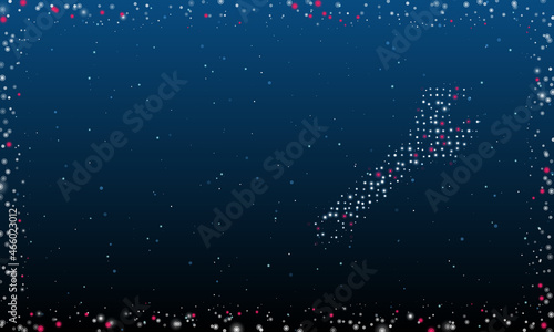 On the right is the adjustable wrench symbol filled with white dots. Abstract futuristic frame of dots and circles. Vector illustration on blue background with stars