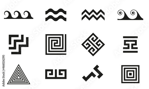 Greek key. Arabic geometric islamic symbols set.