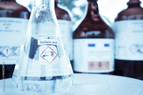 sulfuric acid in glass, chemical in the laboratory