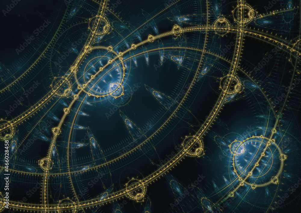 Dark mechanical fractal, abstract steampunk background