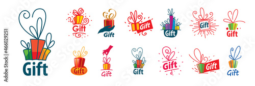 A set of vector gift logos on a white background © butenkow