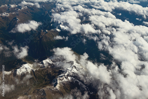 Mountains under clouds  aerial survey. Caucasus  Krasnodar Territory  Russia