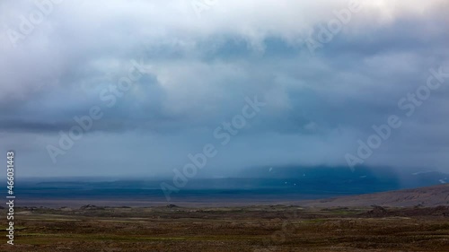 4k video time lapse of rain swiping through the highlands of Iceland.