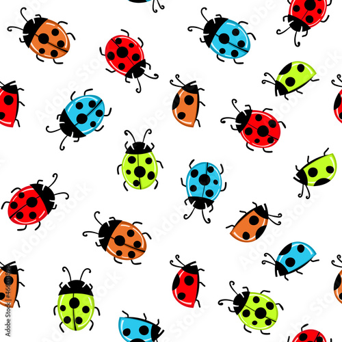 Fashion animal seamless pattern with colorful ladybird on white background. Cute holiday illustration with ladybags for baby. Design for invitation, poster, card, fabric, textile © Alla