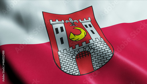 3D Waving Poland City Flag of Sława Closeup View